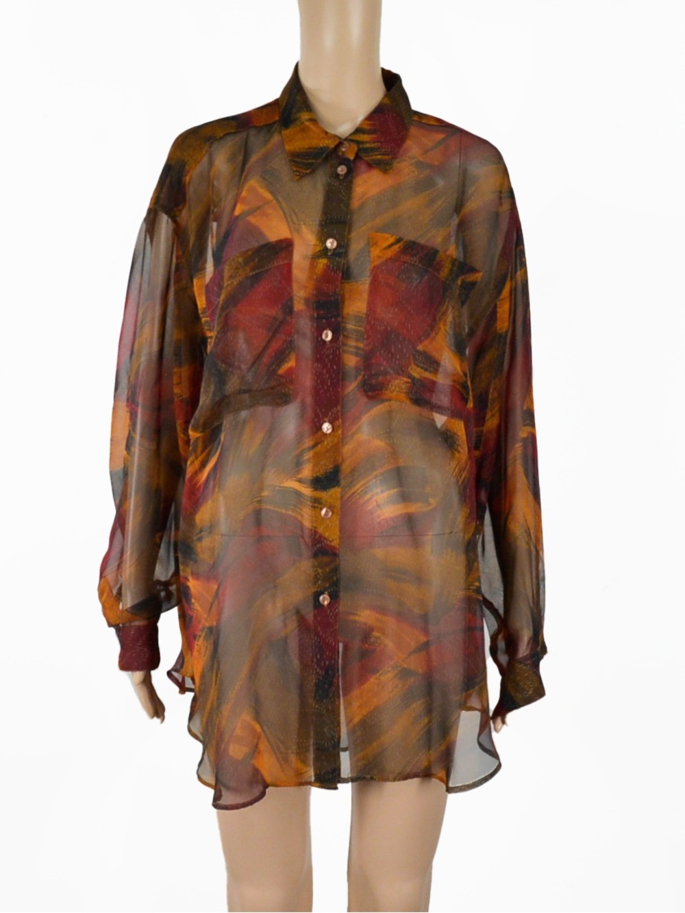 Vintage 80s Gigi Parole Paris Semi Sheer Abstract New Wave Print Blouse Top
